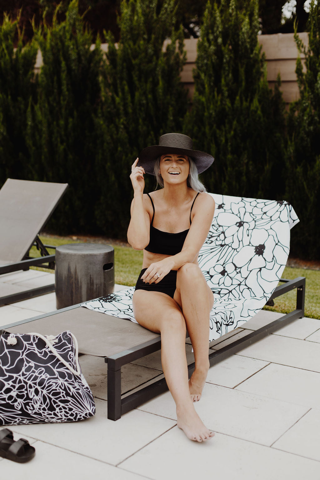 White floral Beach Towel