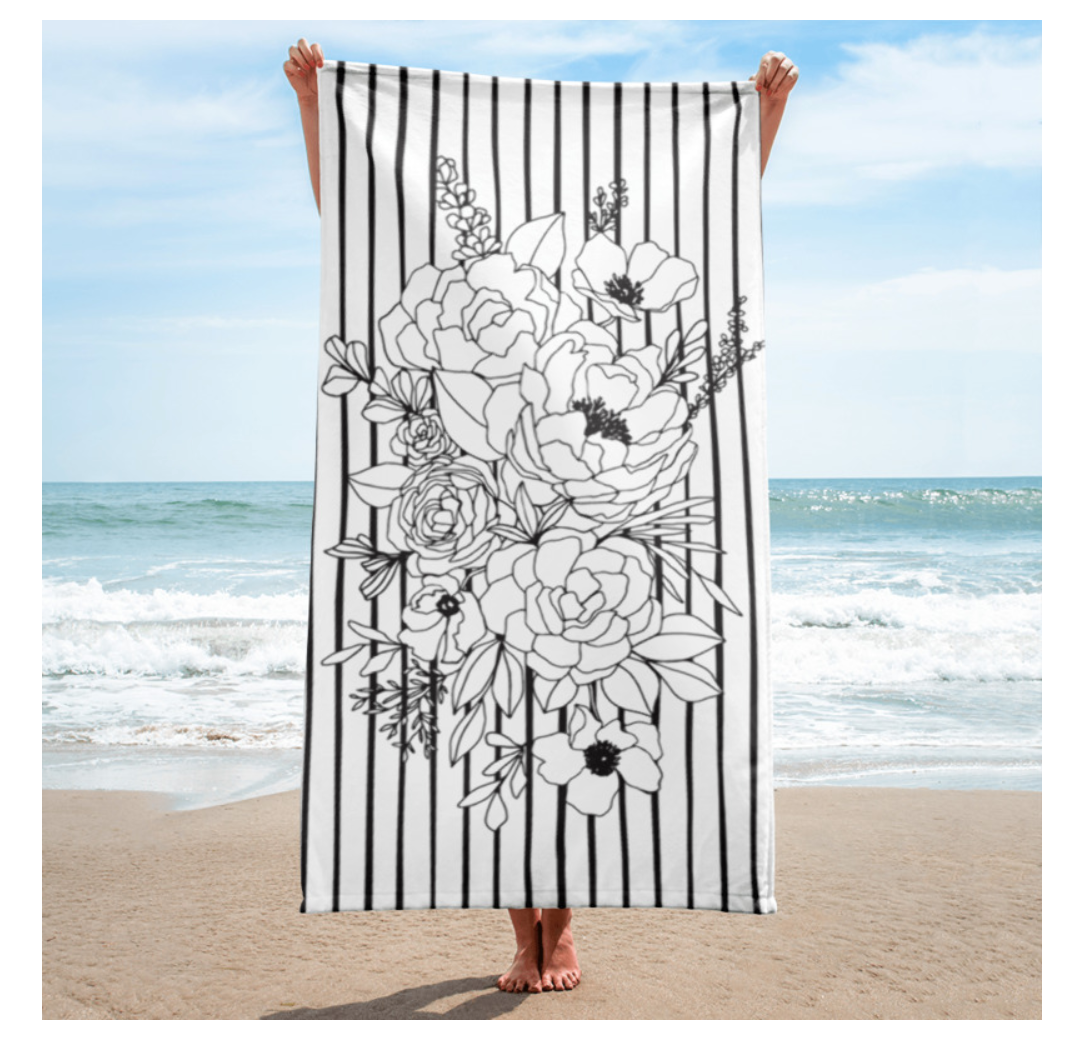 Stripe Flower Beach Towel