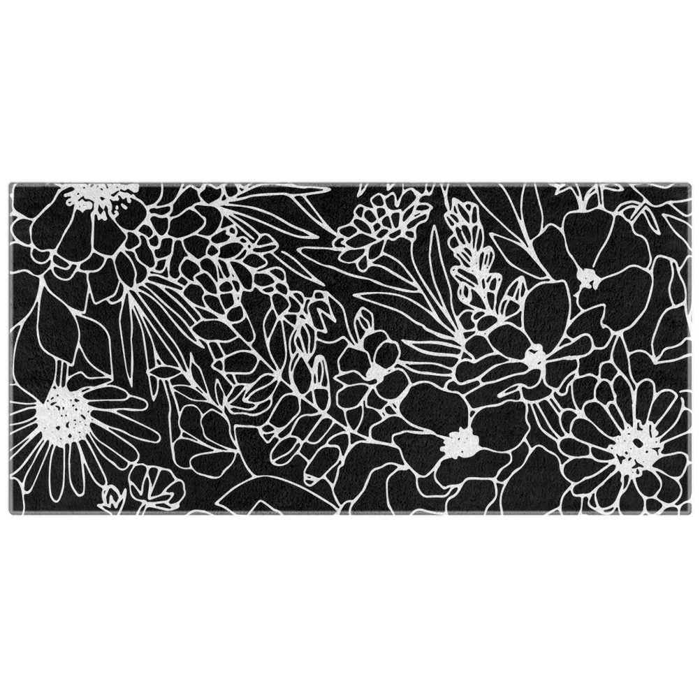 Black floral Beach Towel